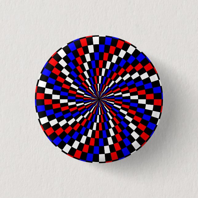 Red White Blue Schachbrett Spiral von Kenneth Yonc Button (Vorderseite)