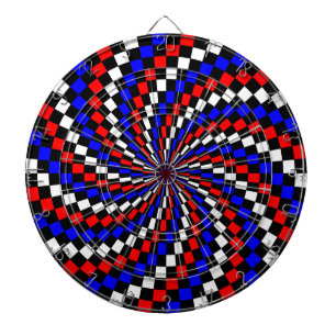 Red White Blue Schachbrett Spiral von Kenneth Yonc Dartscheibe