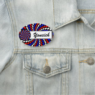 Red White Blue Schachbrett Spiral von Kenneth Yonc Namensschild