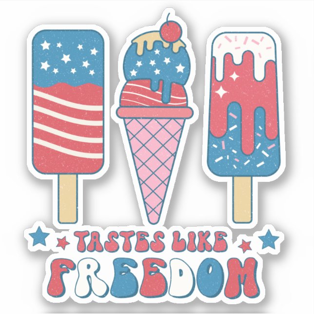 Red White Blue schmeckt nach Freiheit am 4. Juli Aufkleber (Vorderseite)