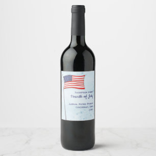 Red White Blue Simple American Flag Weinetikett