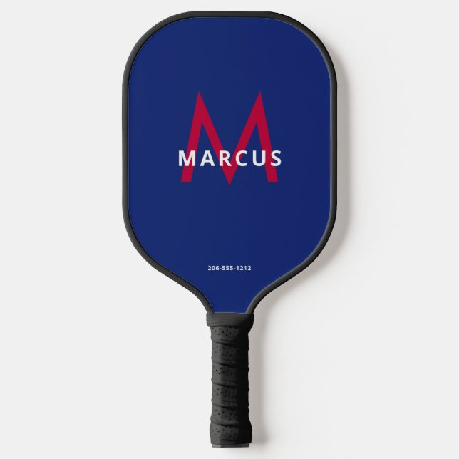 Red White Blue Simple Modern Monogram Pickleball Schläger (Vorderseite)