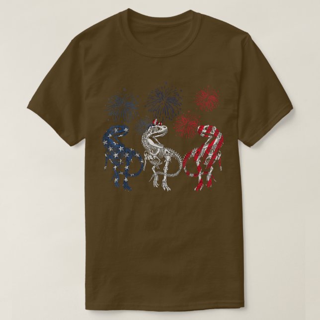 Red White Blue Skeleton Dinosaur Feuerwerk 4. J T-Shirt (Design vorne)