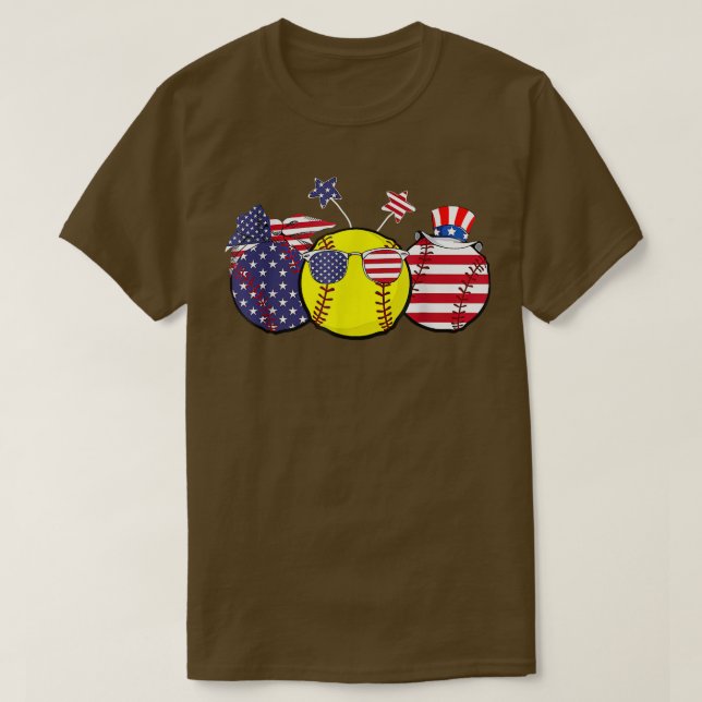 Red White Blue Softball Lover Patriotic 4. Juli T-Shirt (Design vorne)