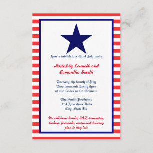 Red White & Blue Star - 3x5 Party Einladung