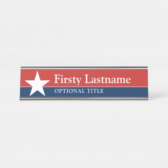 Red White Blue Star Individuelle Name Titel Schreibtischnamensplakette (Vorderseite )