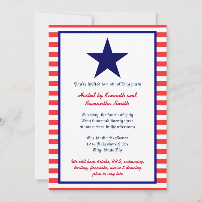 Red White & Blue Star - Invitation de la fête (Devant)