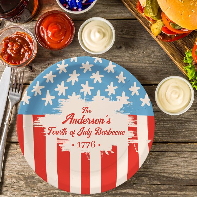 Red White&Blue Star & Stripe Familienname Barbecue Pappteller (Von Creator hochgeladen)