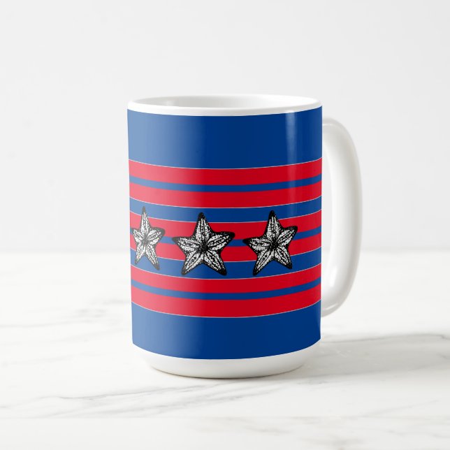 Red White Blue Starfish n Stripes Patriotic Kaffeetasse (VorderseiteRechts)