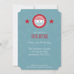 Red White & Blue Stars 4 juillet Invitations