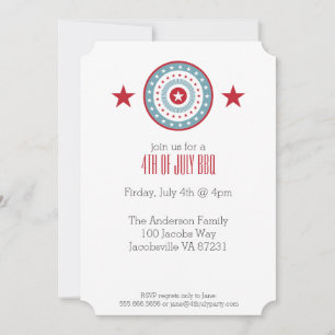 Red White & Blue Stars 4 juillet Invitations
