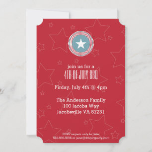 Red White & Blue Stars 4 juillet Invitations