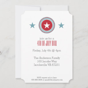 Red White & Blue Stars 4 juillet Invitations