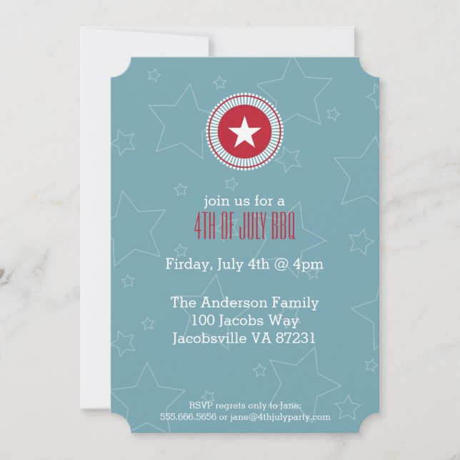 Red White & Blue Stars 4 juillet Invitations (Devant)