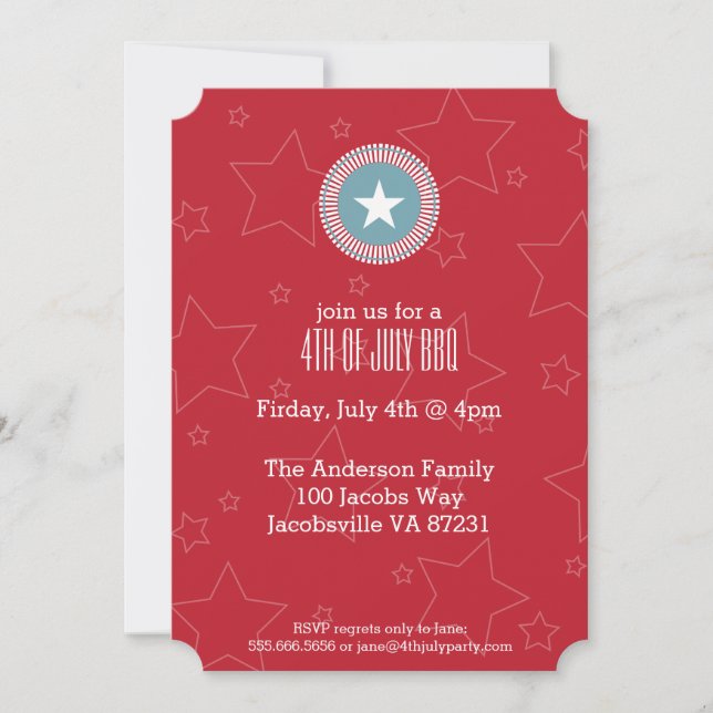 Red White & Blue Stars 4 juillet Invitations (Devant)