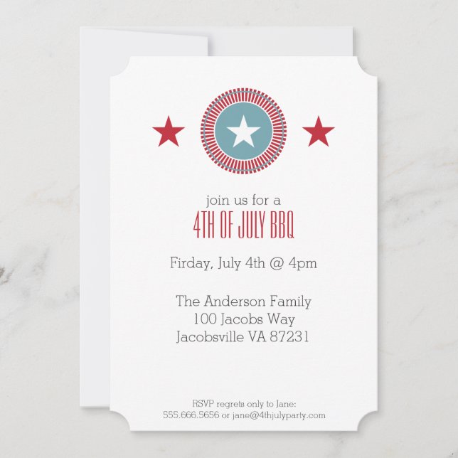 Red White & Blue Stars 4 juillet Invitations (Devant)