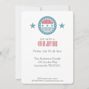 Red White & Blue Stars 4 juillet Invitations