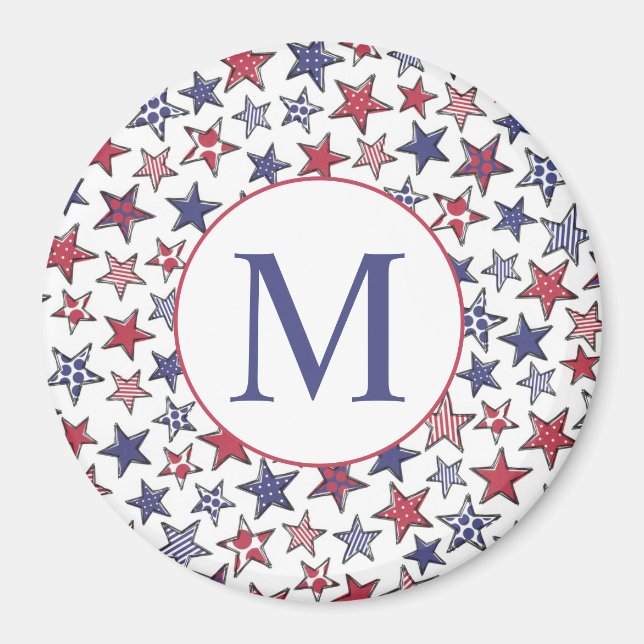 Red White Blue Stars America Patriotic Monogram Magnet (Vorne)