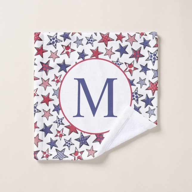 Red White Blue Stars America Patriotic Monogram  Waschlappen (Waschlappen)