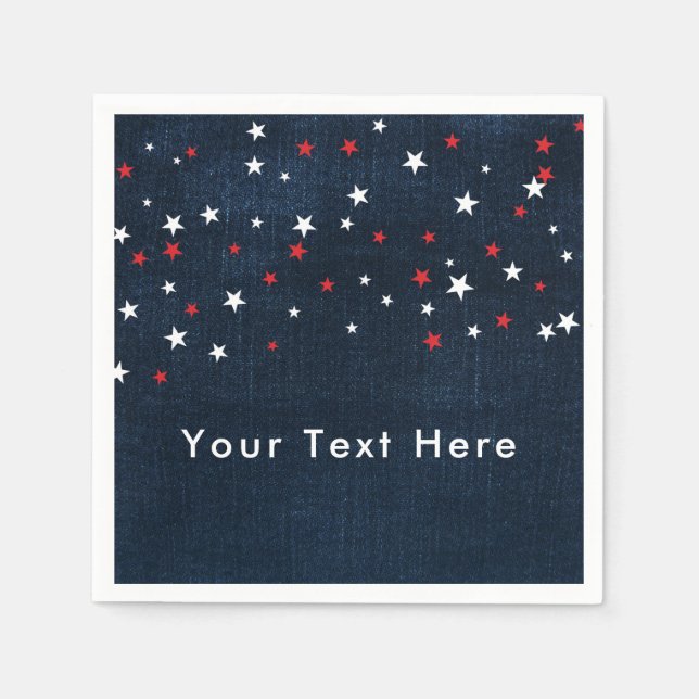 Red White & Blue Stars Denim Custom Party Serviette (Vorderseite)