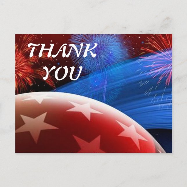 Red White Blue Stars et Fireworks Merci carte post (Devant)