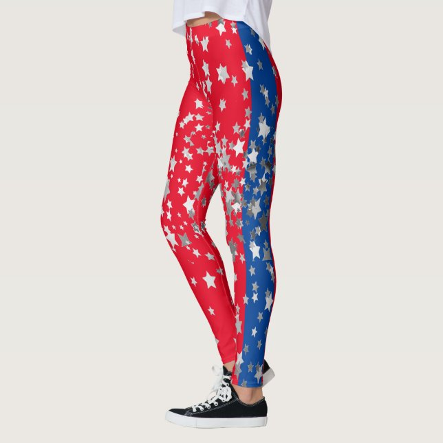 Red White Blue Stars Spaß am 4. Juli Leggings (Links)