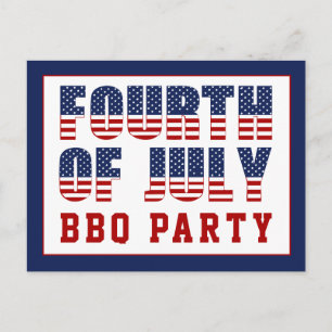 Red White Blue Stars Streifen 4. Juli GRILLEN Part Einladungspostkarte