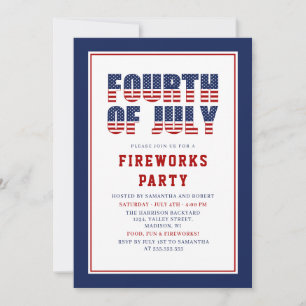 Red White Blue Stars Streifen 4. Juli Party Einladung