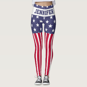 Red White Blue Stars Streifen USA Flagge Ihr Name Leggings