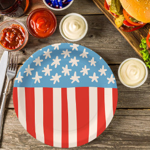 Red White & Blue Stars & Stripes Family Barbecue Pappteller