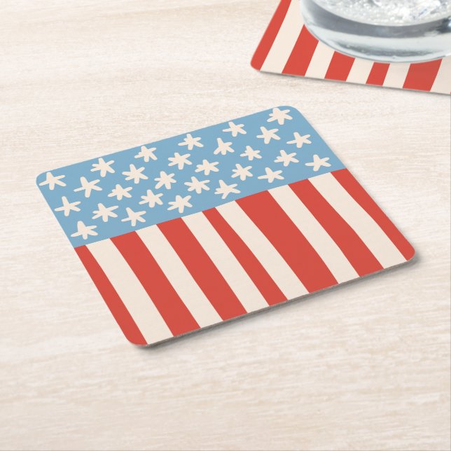 Red White & Blue Stars & Stripes Family Barbecue Rechteckiger Pappuntersetzer (angewinkelt)