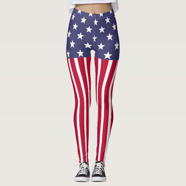 Red White Blue Stars Stripes USA Flagge Leggings (Vorderseite)