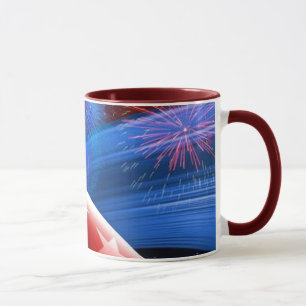 Red White Blue Stars und Fireworks Keramik Tasse