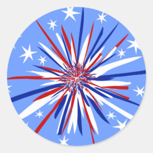 Red White & Blue Sternexplosion Runder Aufkleber