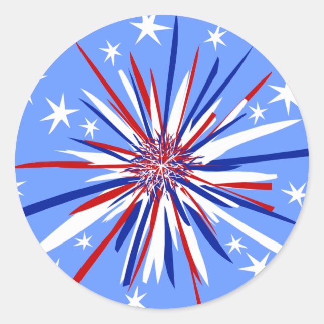 Red White & Blue Sternexplosion Runder Aufkleber (Vorderseite)