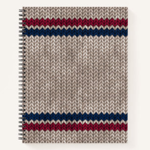 Red White Blue Strick Look Stripe Muster Notizbuch