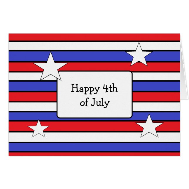 Red, White Blue Striped Happy 4. Juli Card (Vorderseite (Horizontal))