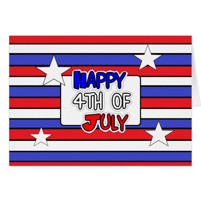 Red, White Blue Striped Happy 4. Juli Card (Vorderseite (Horizontal))