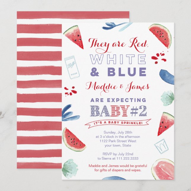 Red White Blue Summer Baby Sprinkle Einladende Kar Einladung (Vorne/Hinten)