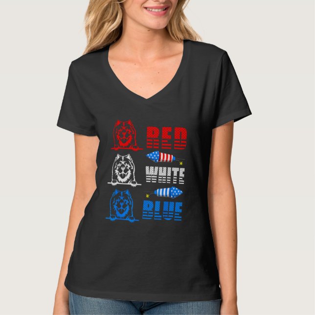 Red White Blue Three Cute Chow Chow 4th July Ameri T-Shirt (Vorderseite)