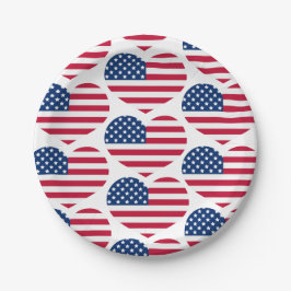 Red White Blue USA Flag Hearts 4. Juli Patriotic Pappteller