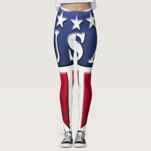 Red, White Blue USA Shield with Stars Leggings