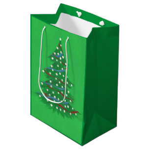 Red White Blue Weihnachtsbaum auf Green Gift Bags Mittlere Geschenktüte