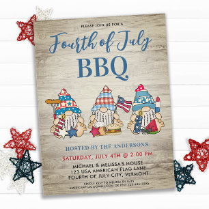 Red White Blue Whimsical Gnomes Amerikanische Unab Einladungspostkarte