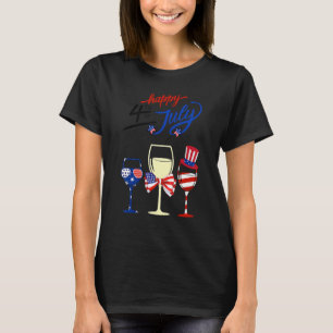 Red White Blue Wine Glass Patriotic Happy 4. J T-Shirt