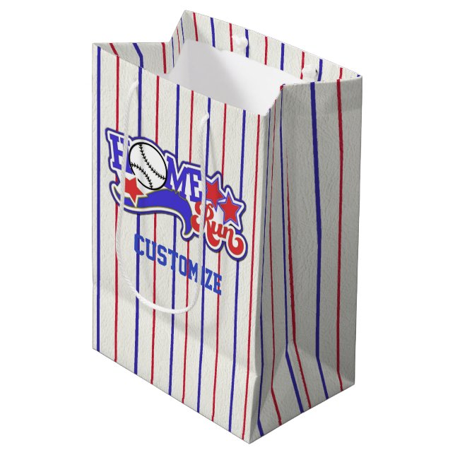 Red White & Blue Zuhause Run Baseball Strip Bag Mittlere Geschenktüte (Vorderseite Schrägansicht)