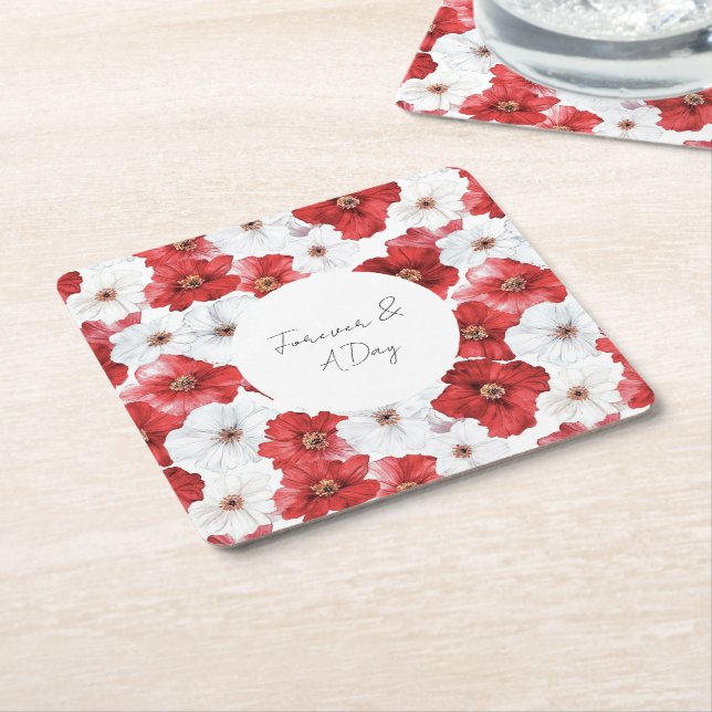 Red White Blume Brautparty Hochzeit Rechteckiger Pappuntersetzer (angewinkelt)