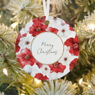 Red White Blumen Christmas Ornament Aus Metall