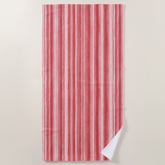 Red White Blush Pink Stripes   Strandtuch (Vorderseite)