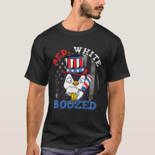 Red White Boozed Funny Pinguin Booze US 4. Juli T-Shirt